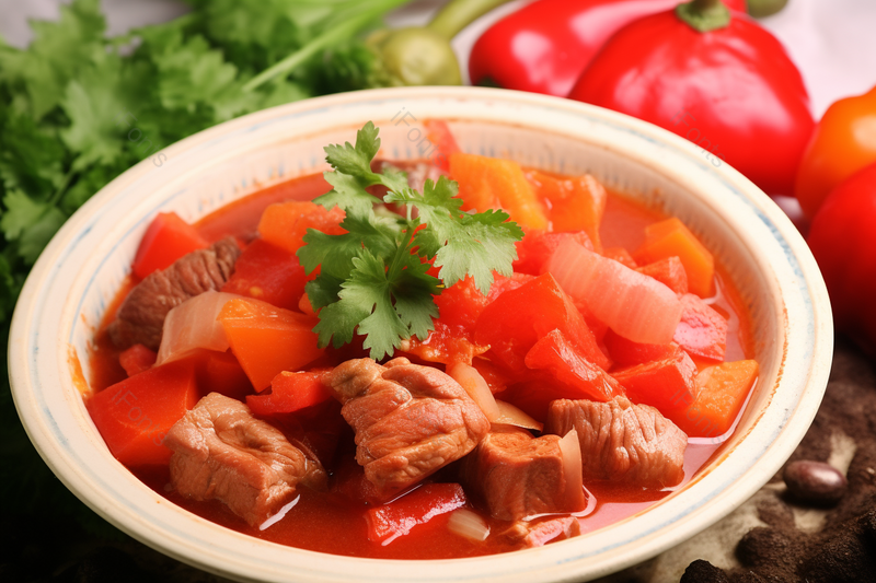 中餐西红柿番茄牛腩煲美味肉食香菜芹菜,高清,摄影图,摄影图片,图片大全,摄影图免费下载